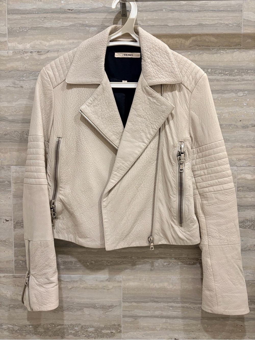 J Brand Cream Leather Moto Jacket